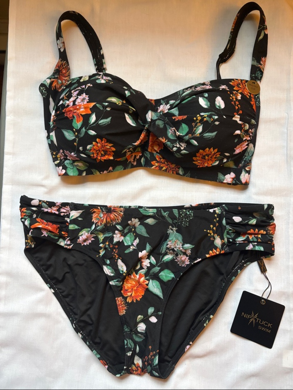 Nip Tuck Black Floral Twist-Front Bikini Set